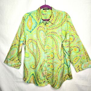 Lauren Ralph Lauren 3/4 Sleeve Paisley Print Blouse/top. Pink/green. 2X